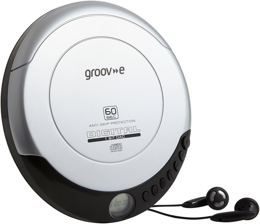 Portable Retro CD Player Anti Skip Programmable Tracks Earphones Silver - Kwikley
