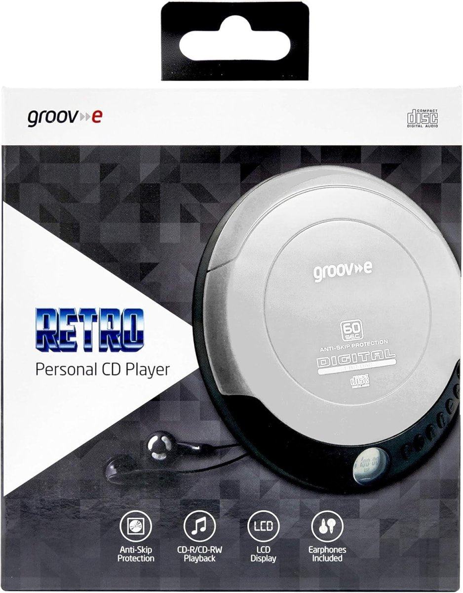 Portable Retro CD Player Anti Skip Programmable Tracks Earphones Silver - Kwikley