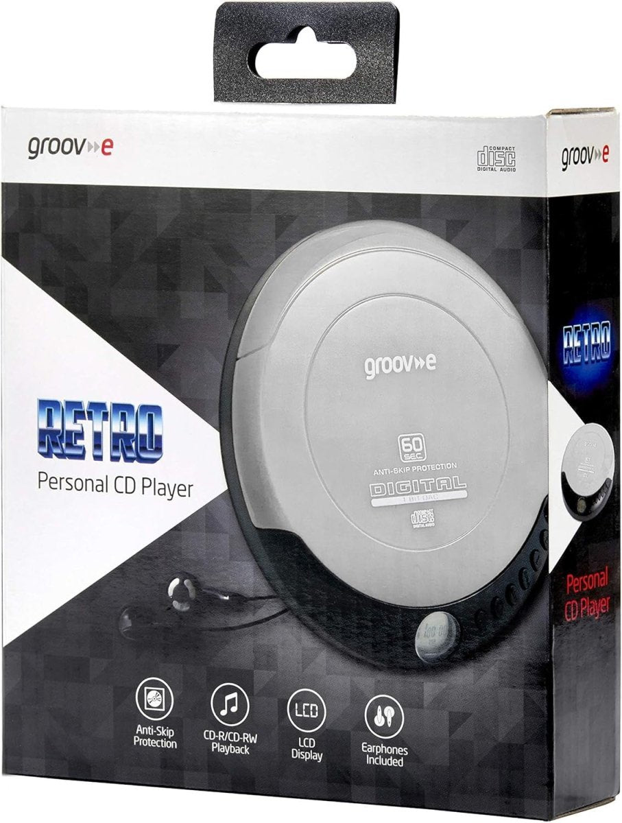 Portable Retro CD Player Anti Skip Programmable Tracks Earphones Silver - Kwikley