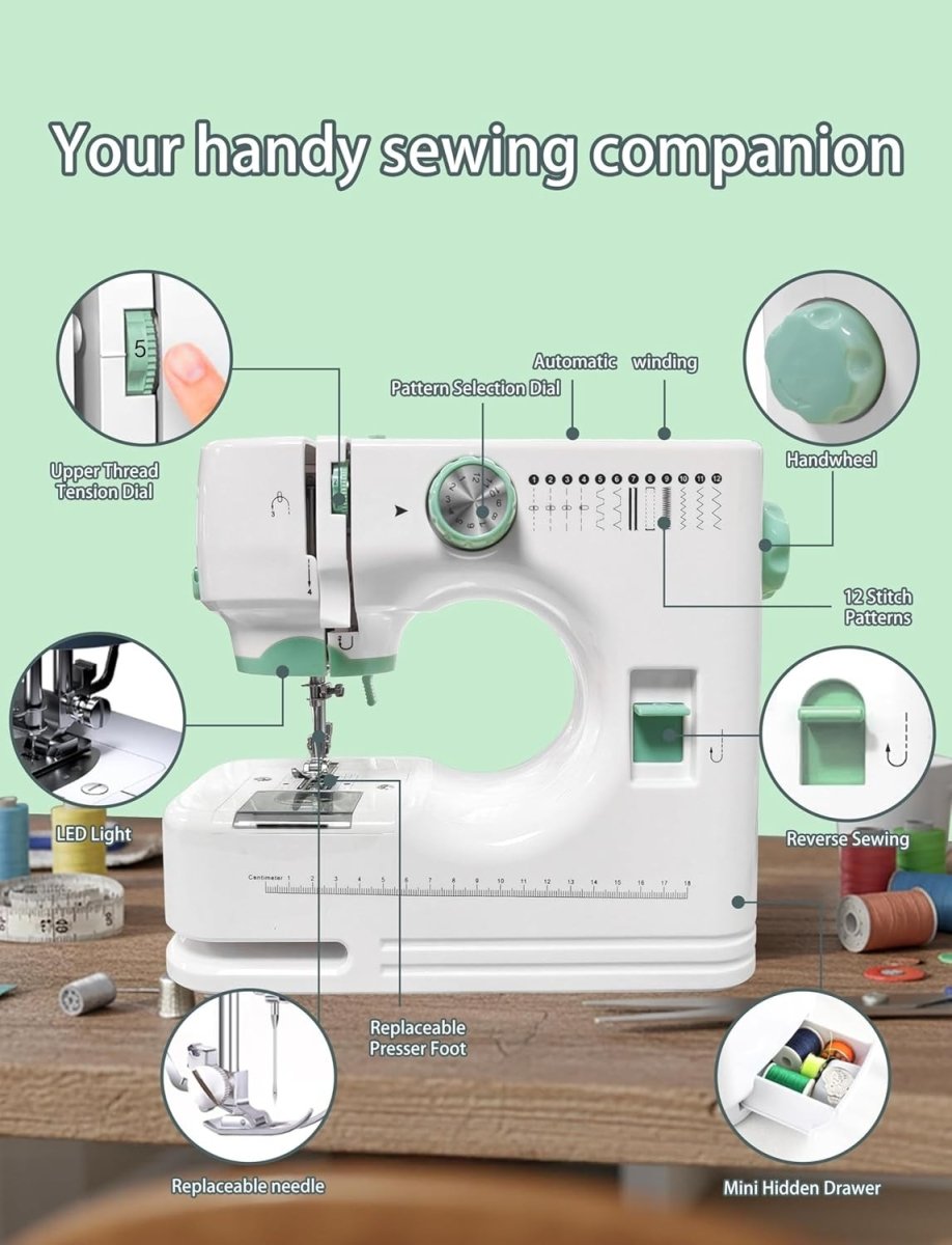 Portable Sewing Machine 12 Stitch 2 Speed Foot Pedal Beginner Home - Kwikley