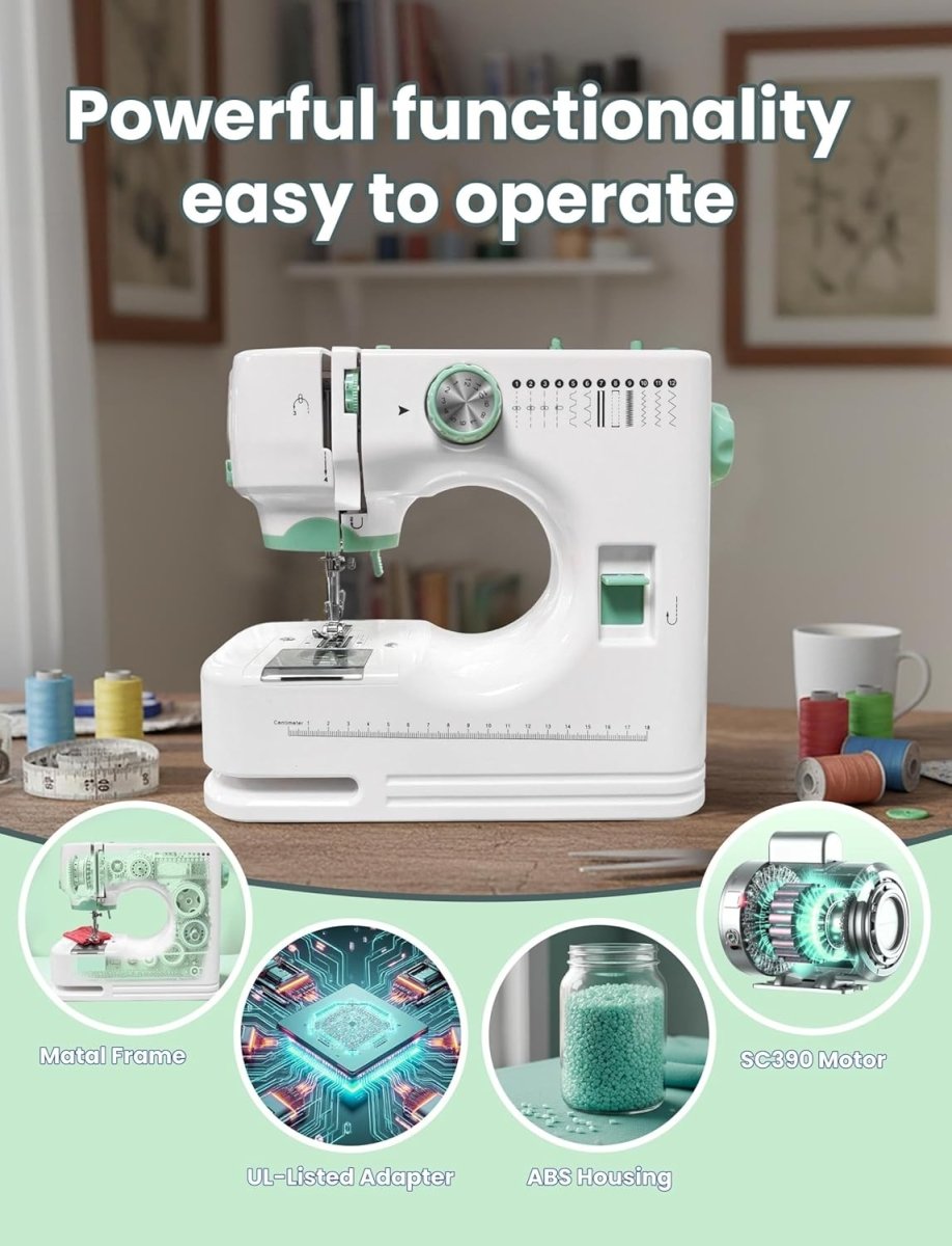 Portable Sewing Machine 12 Stitch 2 Speed Foot Pedal Beginner Home - Kwikley