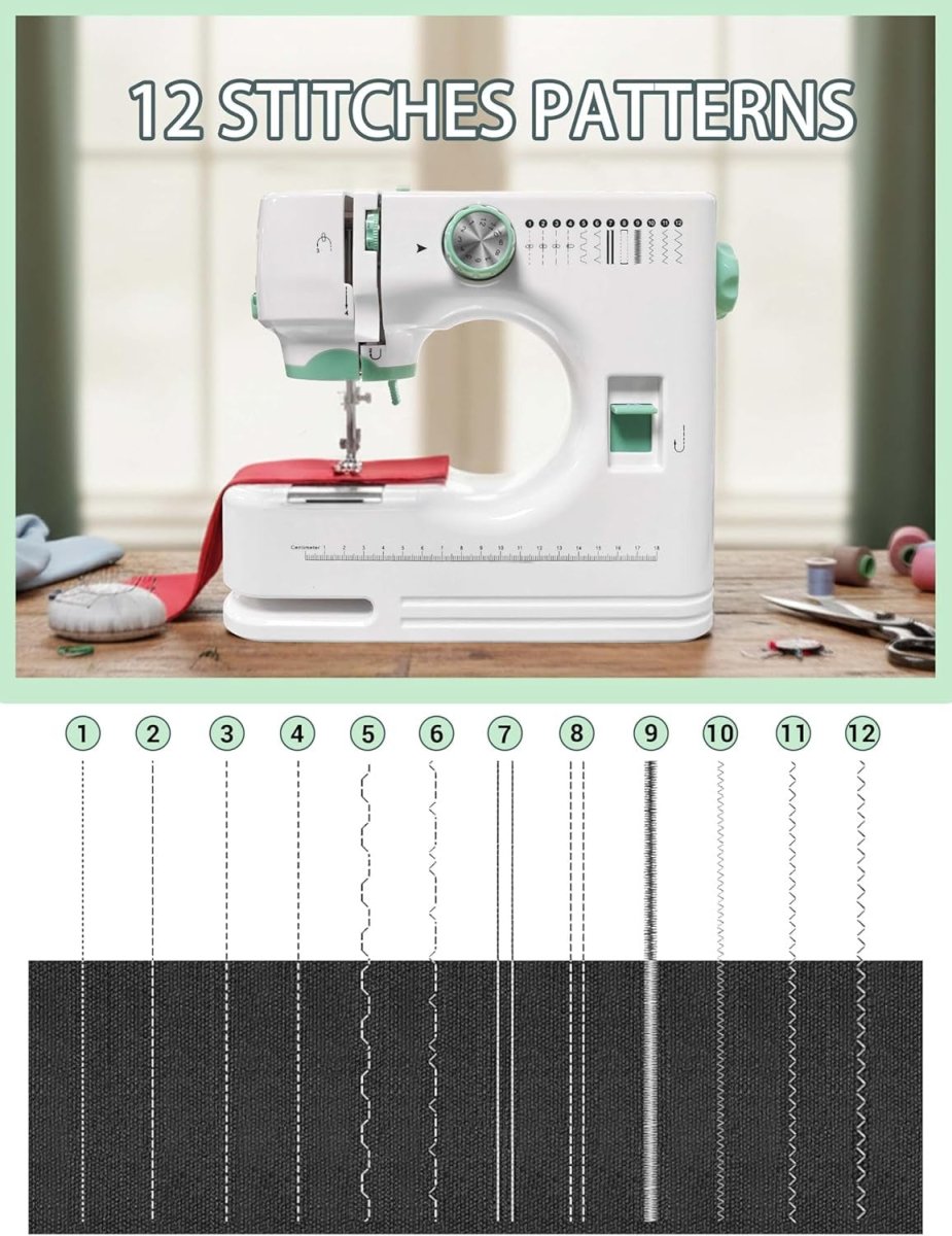 Portable Sewing Machine 12 Stitch 2 Speed Foot Pedal Beginner Home - Kwikley
