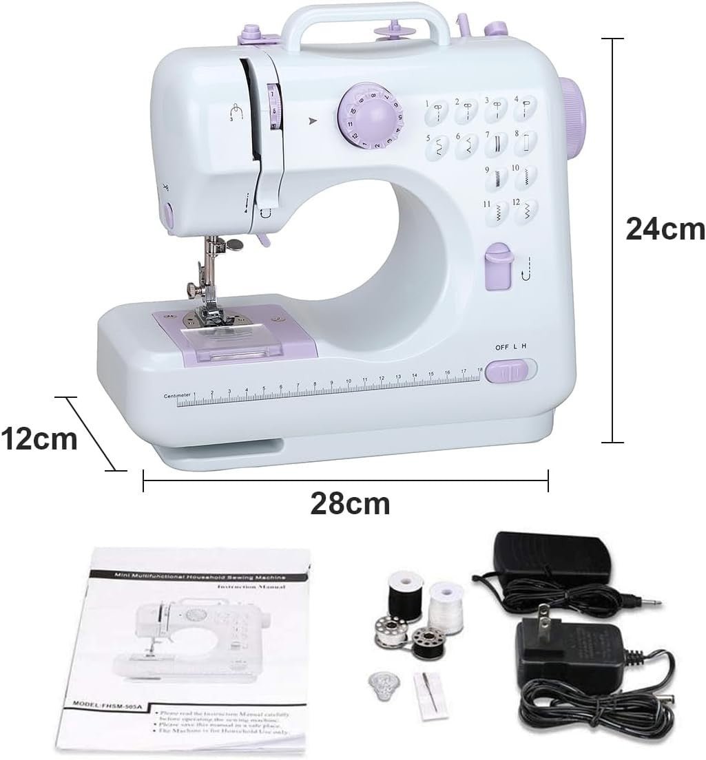 Portable Sewing Machine 12 Stitch Double Thread 2 Speed Reverse Sewing - Kwikley