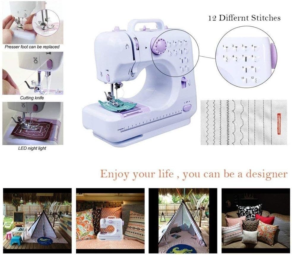 Portable Sewing Machine 12 Stitch Double Thread 2 Speed Reverse Sewing - Kwikley