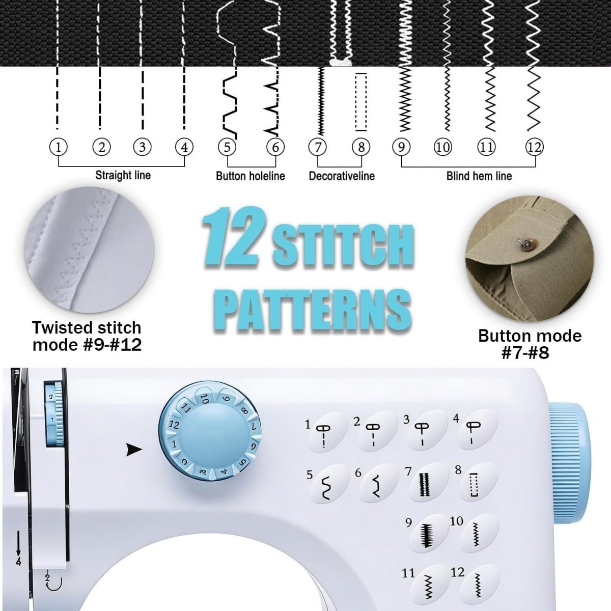 Portable Sewing Machine 12 Stitch Electric Double Thread DIY Kit LED - Kwikley