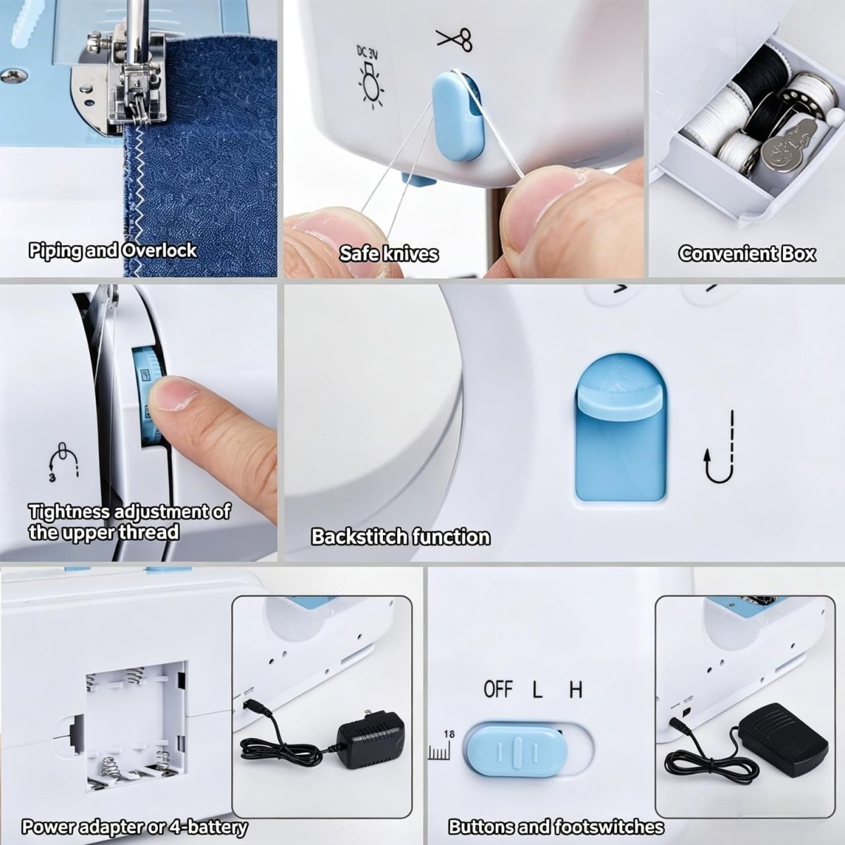 Portable Sewing Machine 12 Stitch Electric Double Thread DIY Kit LED - Kwikley