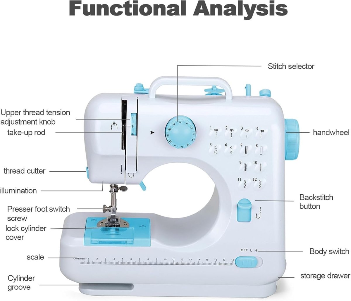 Portable Sewing Machine 12 Stitch Extension Table Reverse Sewing LED - Kwikley