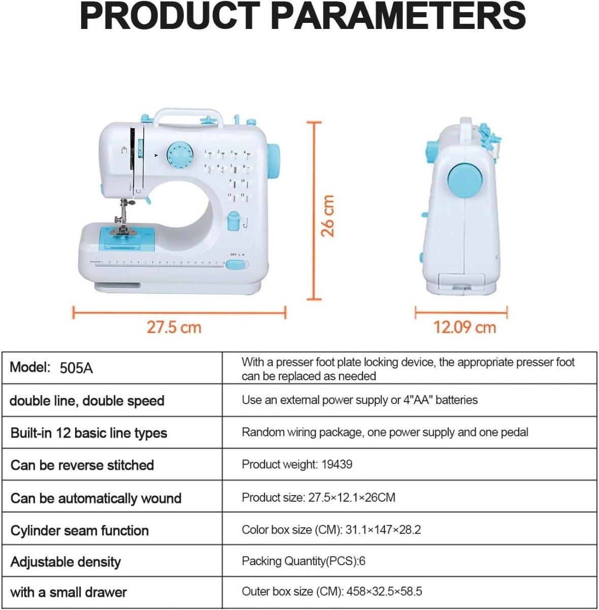Portable Sewing Machine 12 Stitch Extension Table Reverse Sewing LED - Kwikley