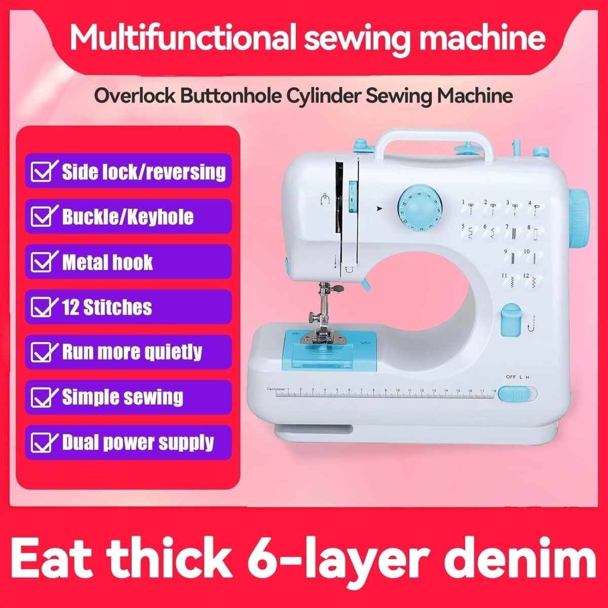 Portable Sewing Machine 12 Stitch Extension Table Reverse Sewing LED - Kwikley