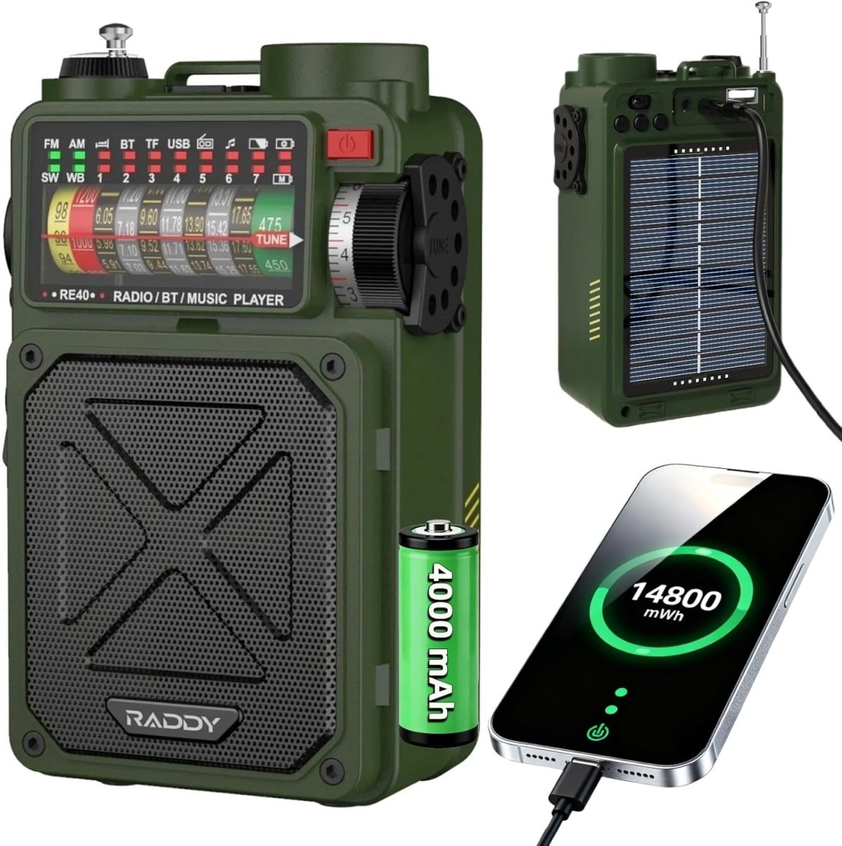 Portable Shortwave Radio FM AM SW Bluetooth Emergency - Kwikley