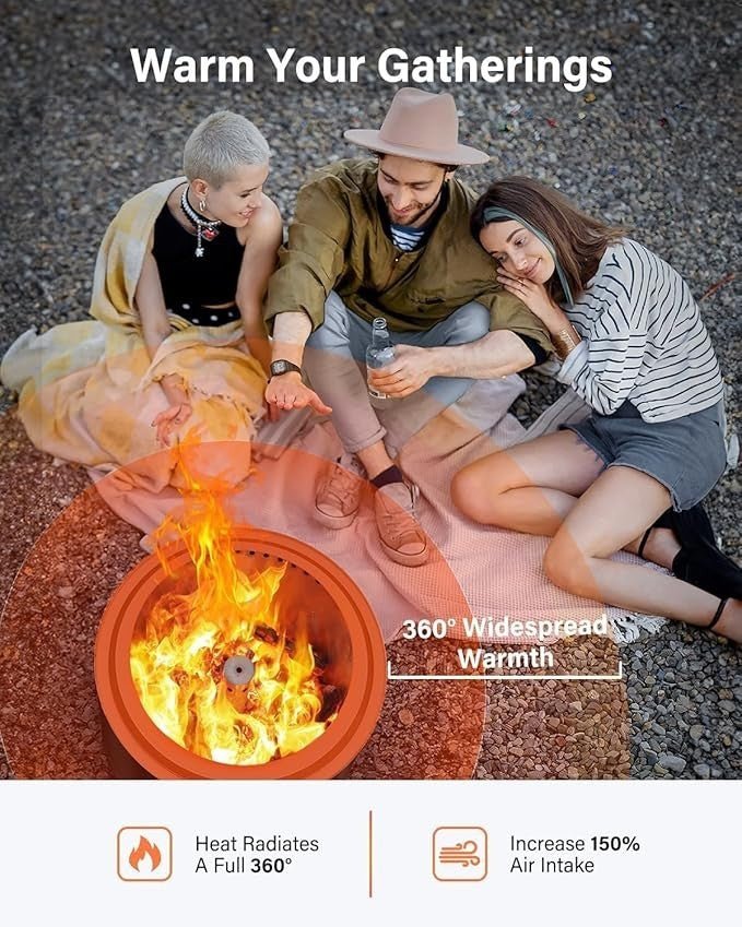 Portable Smokeless Fire Pit Stainless Steel Outdoor Patio Camping 10kg - Kwikley