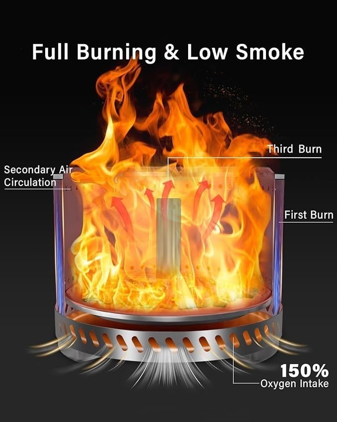 Portable Smokeless Fire Pit Stainless Steel Outdoor Patio Camping 10kg - Kwikley