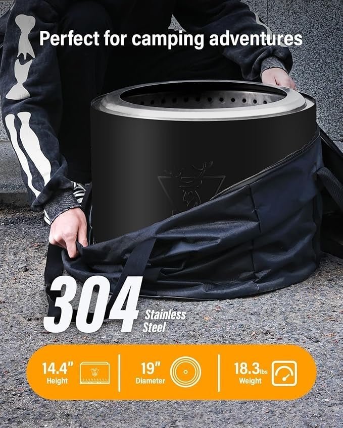 Portable Smokeless Fire Pit Stainless Steel Outdoor Patio Camping 10kg - Kwikley