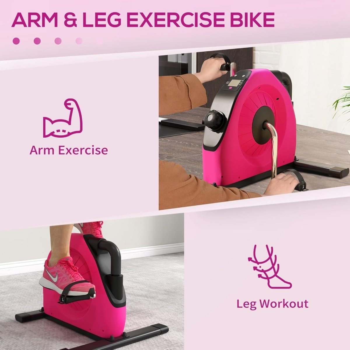 Portable Under Desk Pedal Exerciser LCD Adjustable Resistance Rehab Bike - Kwikley