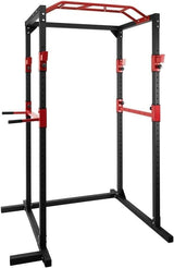 Power Rack Squat Cage Black & Red with Pull Up Bar | Home Gym Training
