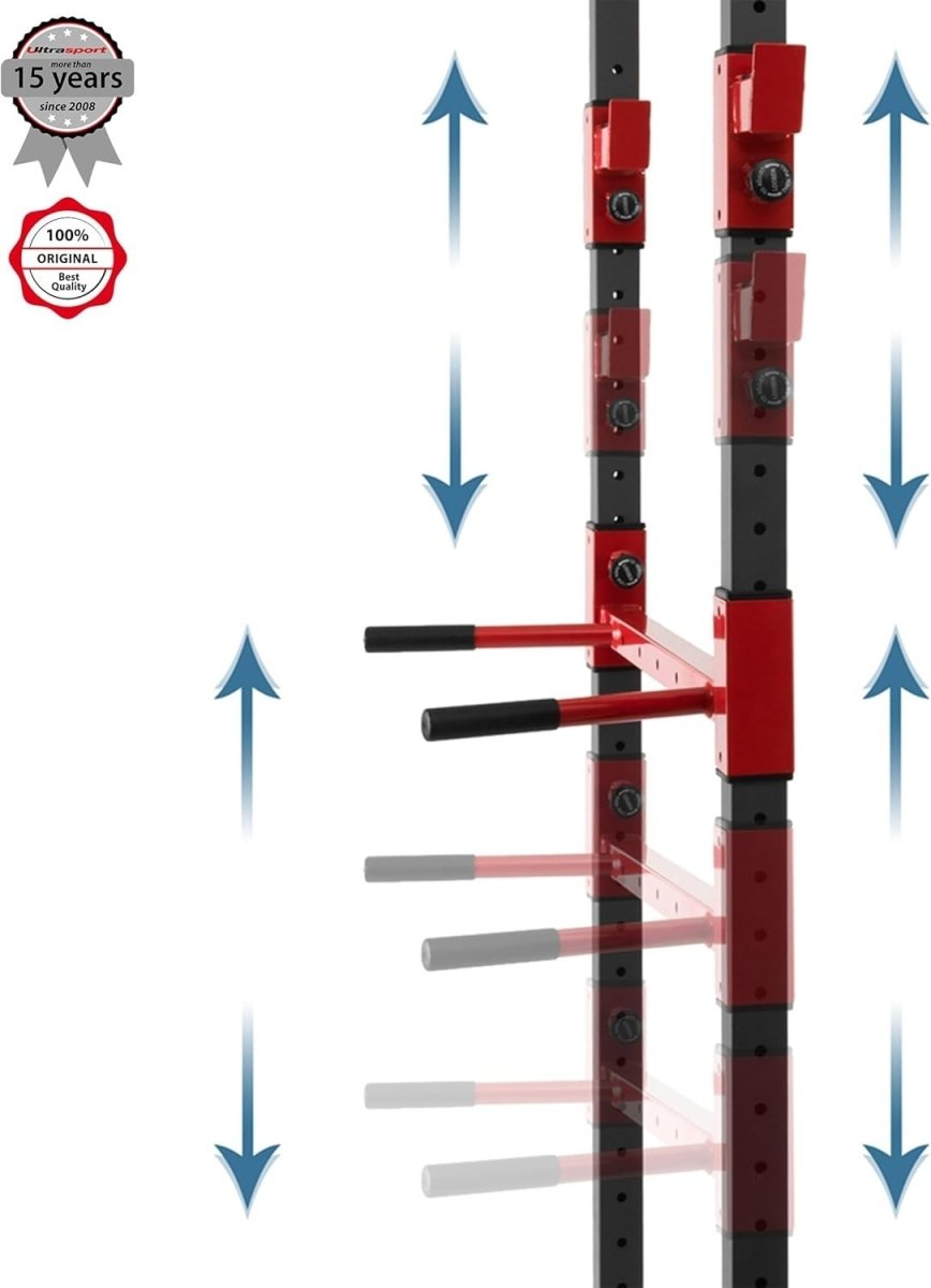 Power Rack Squat Cage Black & Red with Pull Up Bar | Home Gym Training - Kwikley