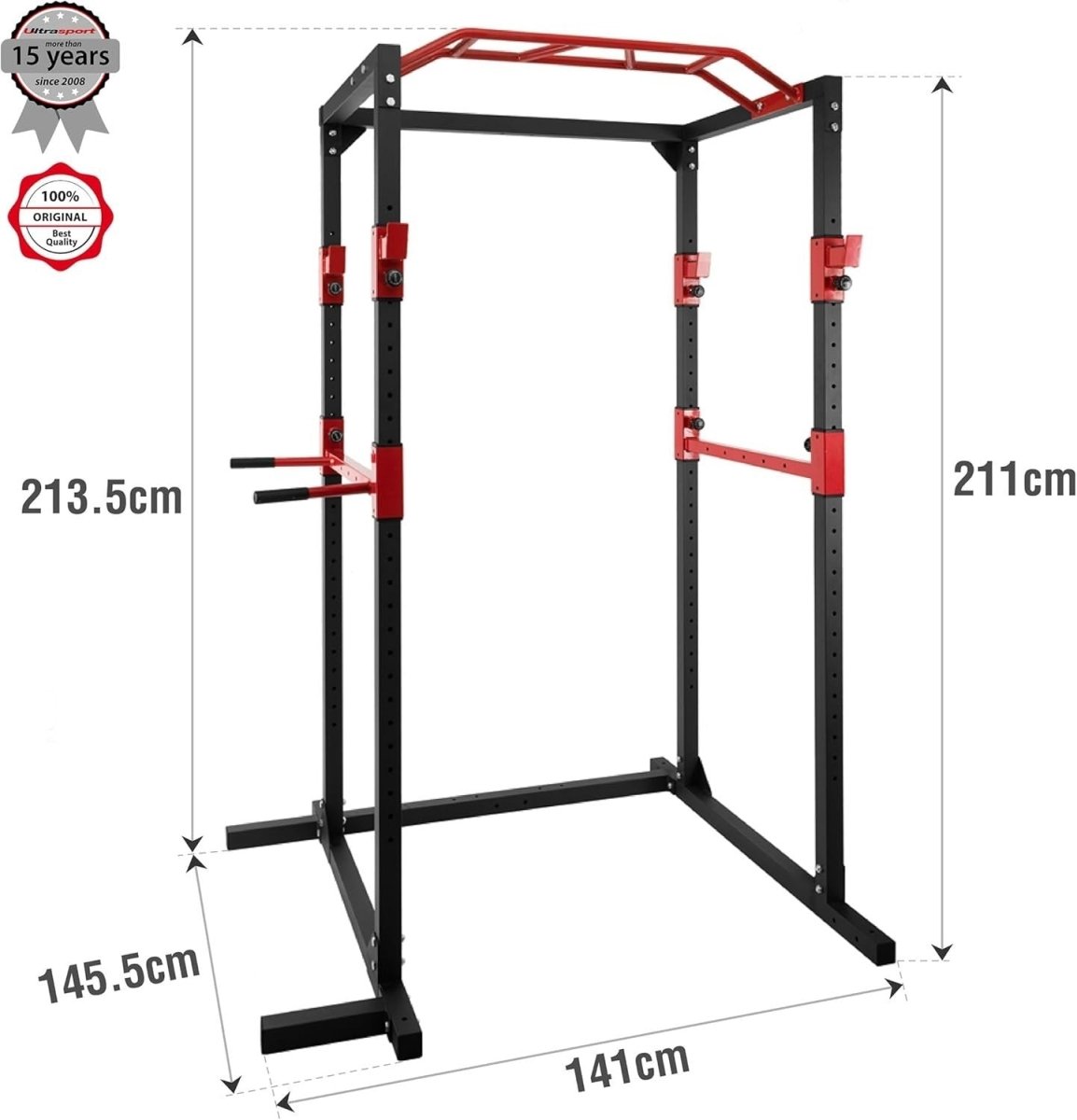 Power Rack Squat Cage Black & Red with Pull Up Bar | Home Gym Training - Kwikley