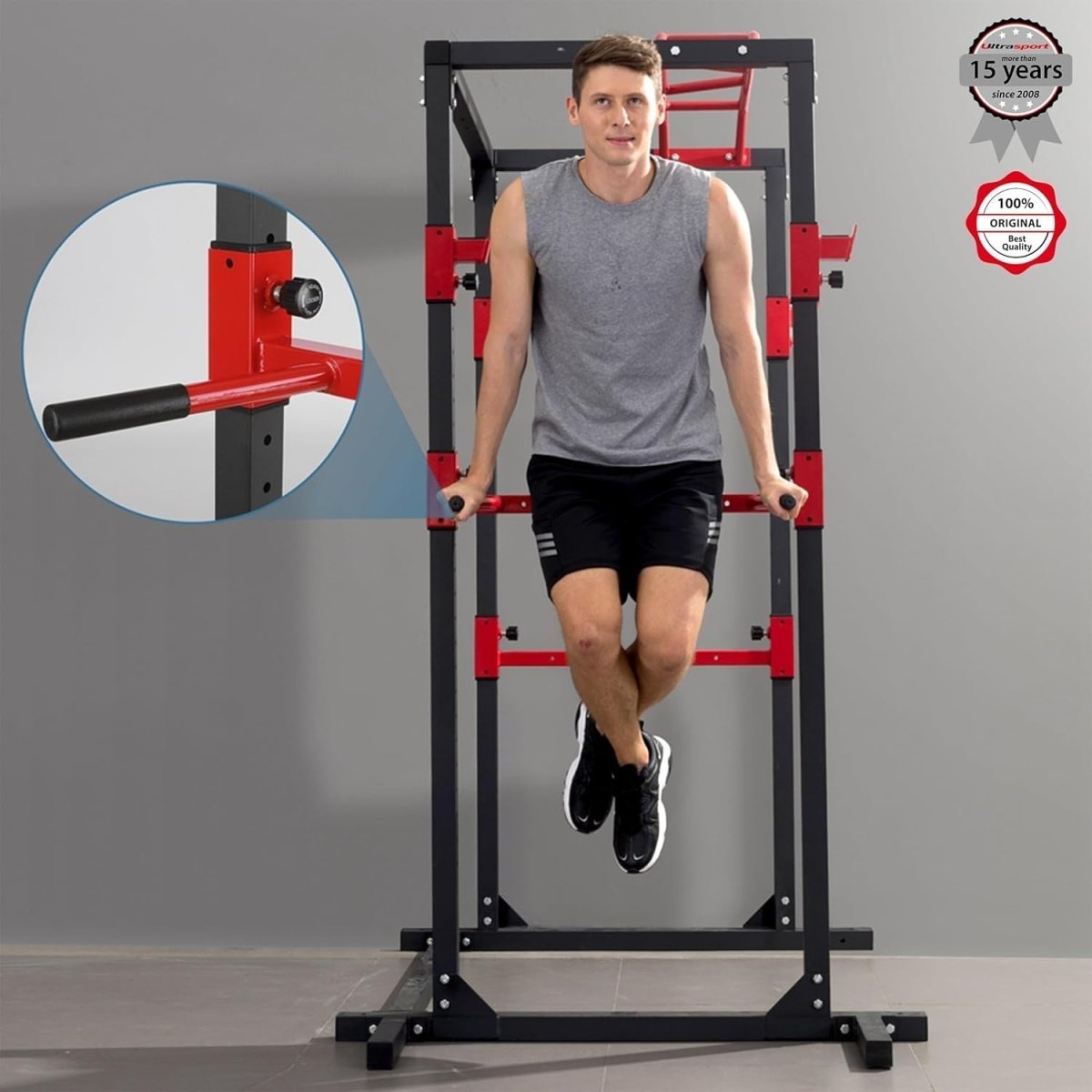 Power Rack Squat Cage Black & Red with Pull Up Bar | Home Gym Training - Kwikley