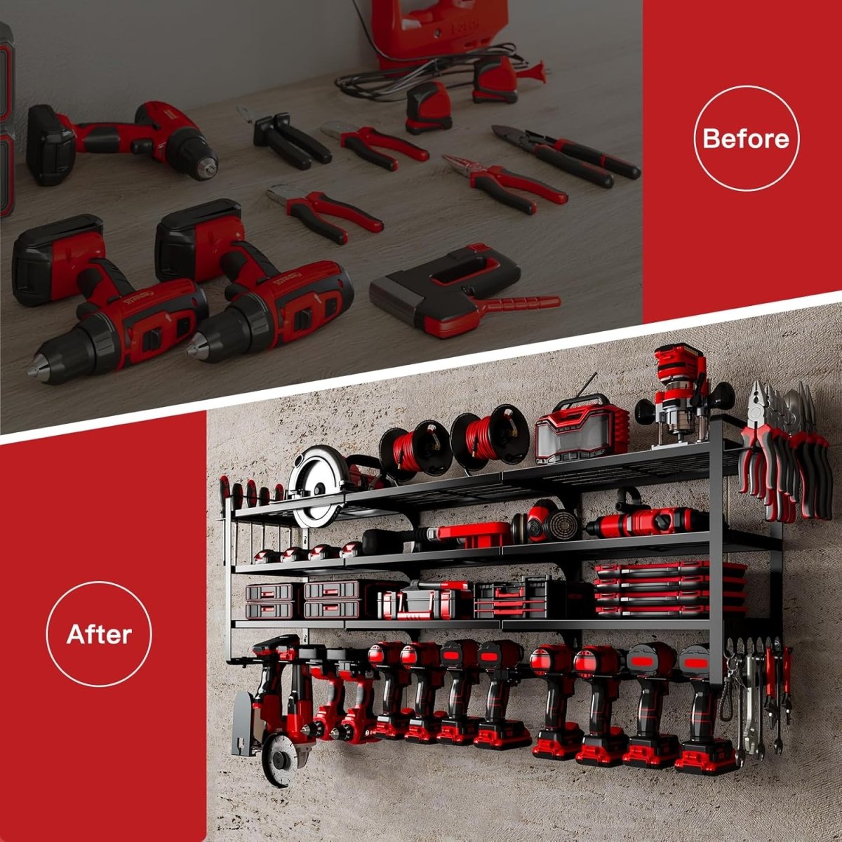 Power Tool Organizer Wall Mount 12 Drill Holder 4 Tier Rack - Kwikley