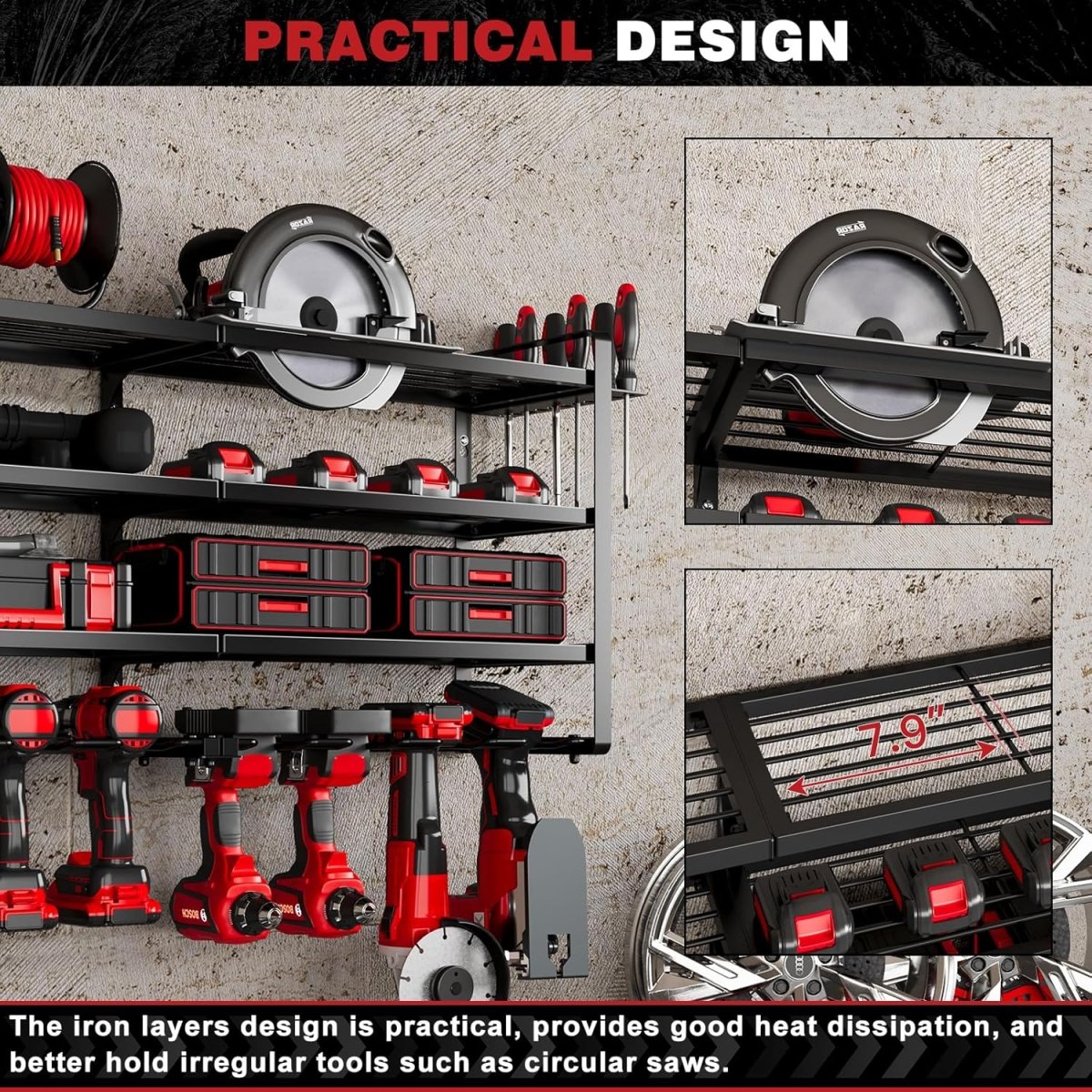 Power Tool Organizer Wall Mount 12 Drill Holder 4 Tier Rack - Kwikley