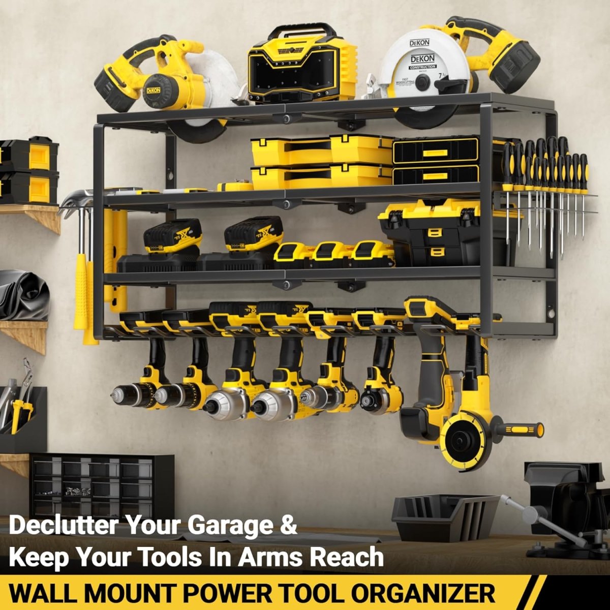 Power Tool Organizer Wall Mount 4 Tier 8 Slot Drill Rack - Kwikley
