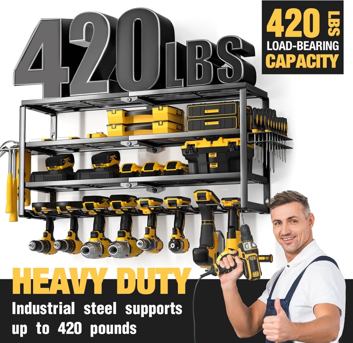 Power Tool Organizer Wall Mount 4 Tier 8 Slot Drill Rack - Kwikley