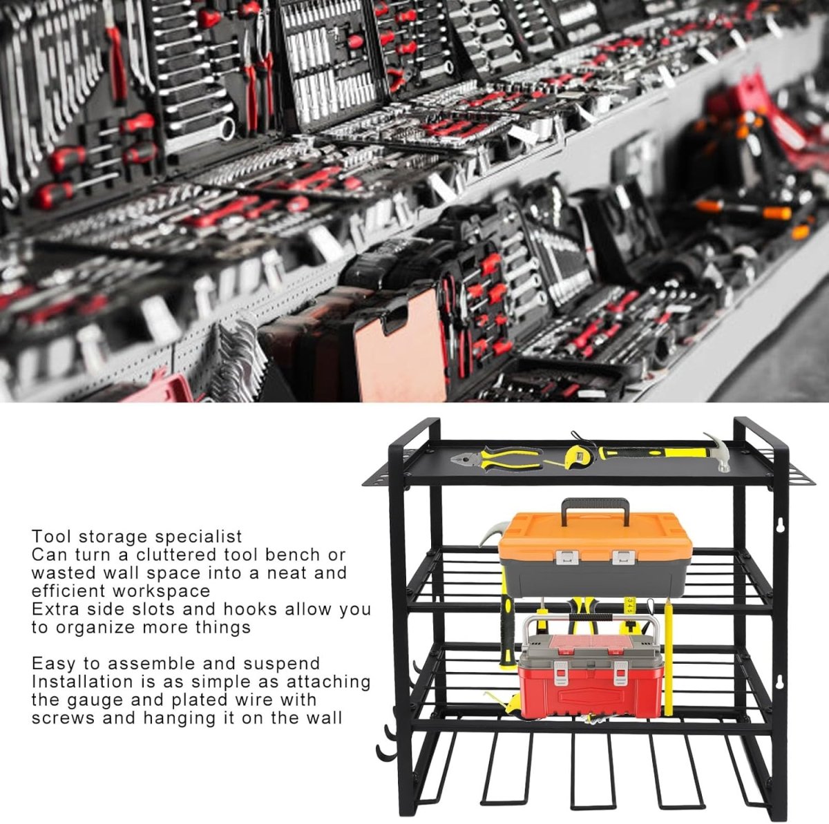 Power Tool Organizer Wall Mount 4 Tier Drill Holder Rack - Kwikley
