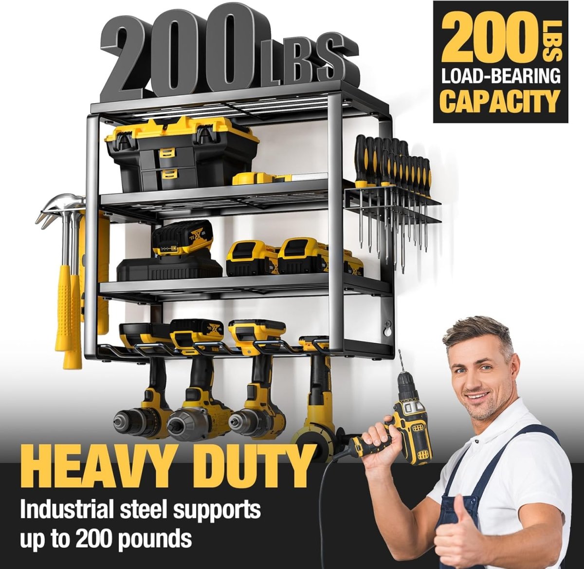 Power Tool Organizer Wall Mount 4 Tier Rack with Charging - Kwikley