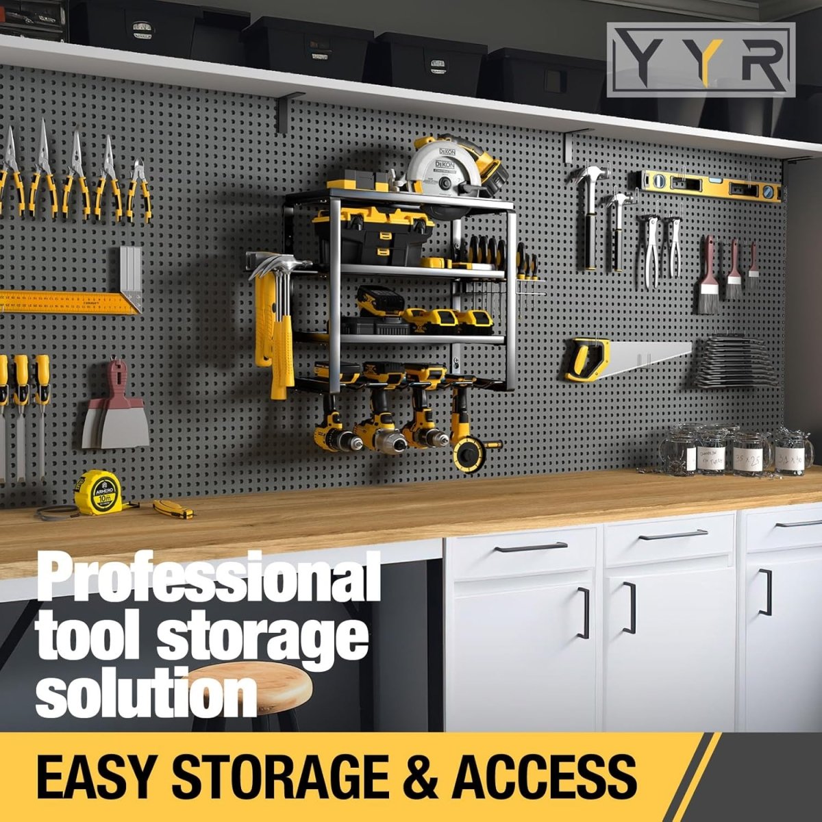 Power Tool Organizer Wall Mount 4 Tier Rack with Charging - Kwikley