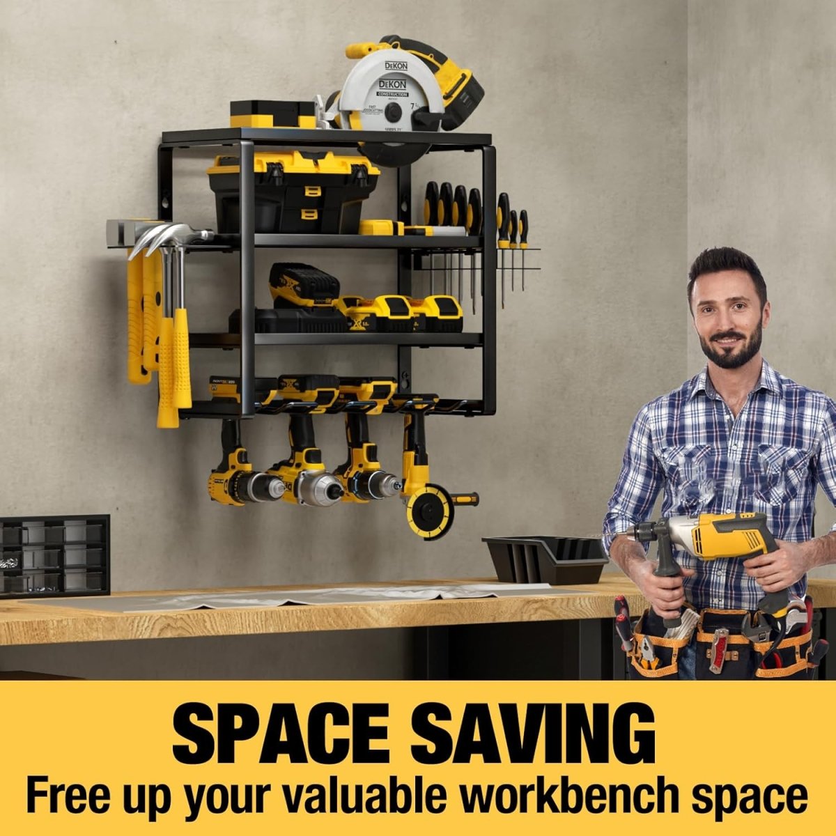 Power Tool Organizer Wall Mount 4 Tier Rack with Charging - Kwikley