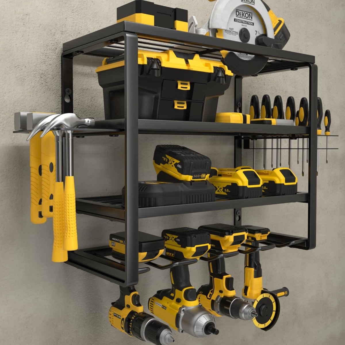Power Tool Organizer Wall Mount 4 Tier Rack with Charging - Kwikley