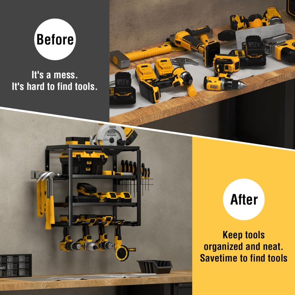 Power Tool Organizer Wall Mount 4 Tier Rack with Charging - Kwikley