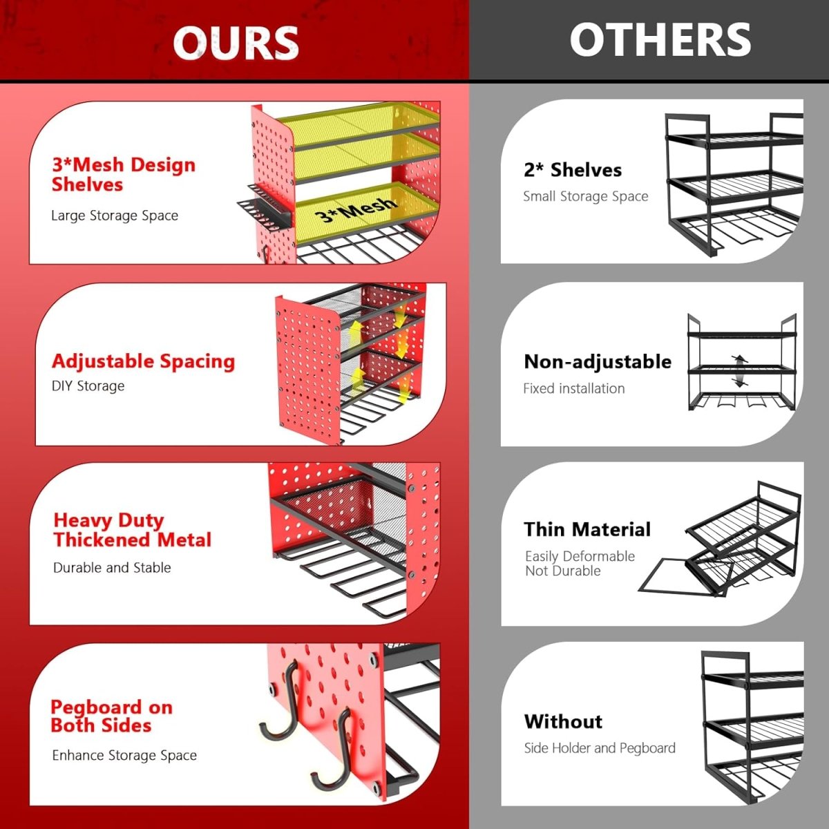 Power Tool Organizer Wall Mount 4 Tier Rack with Drill Holder - Kwikley