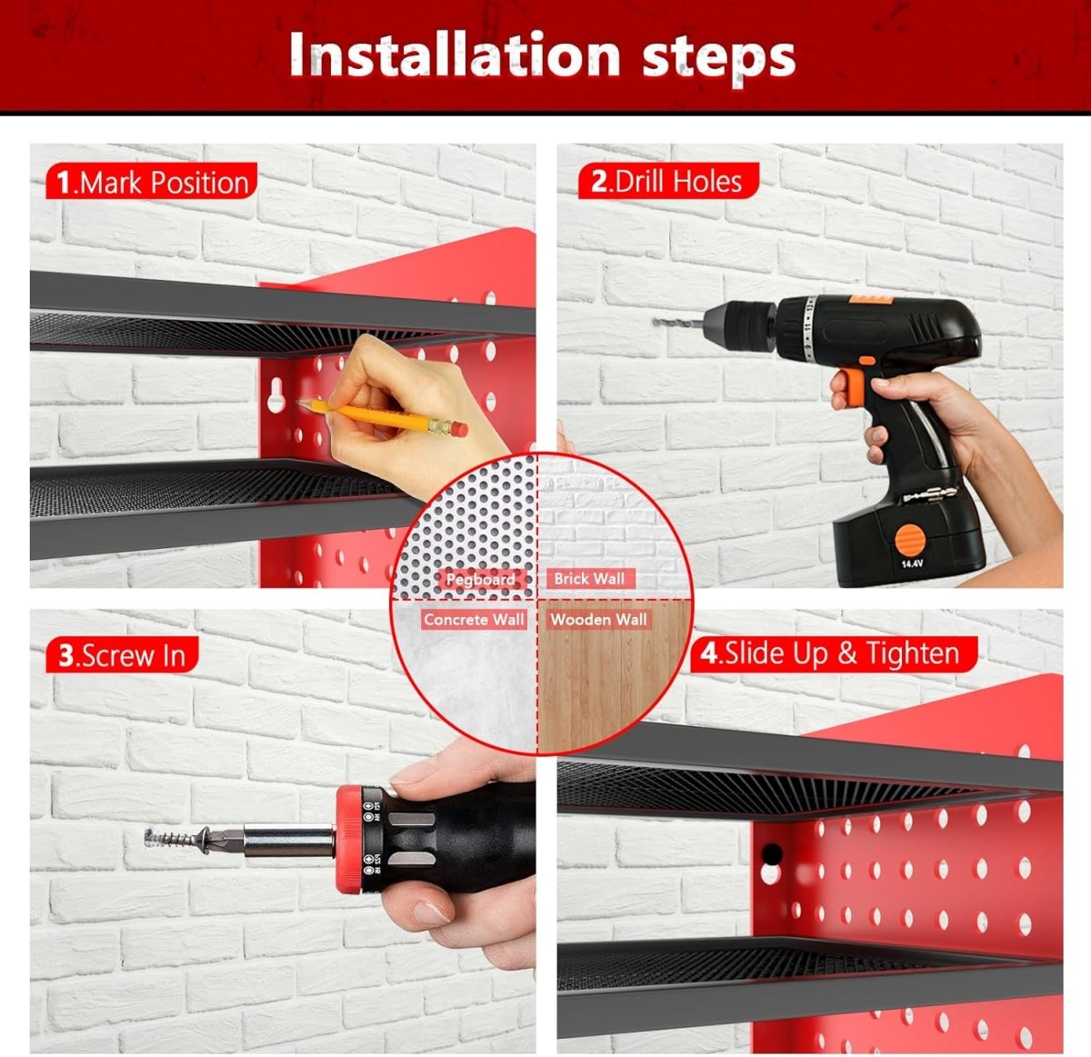 Power Tool Organizer Wall Mount 4 Tier Rack with Drill Holder - Kwikley