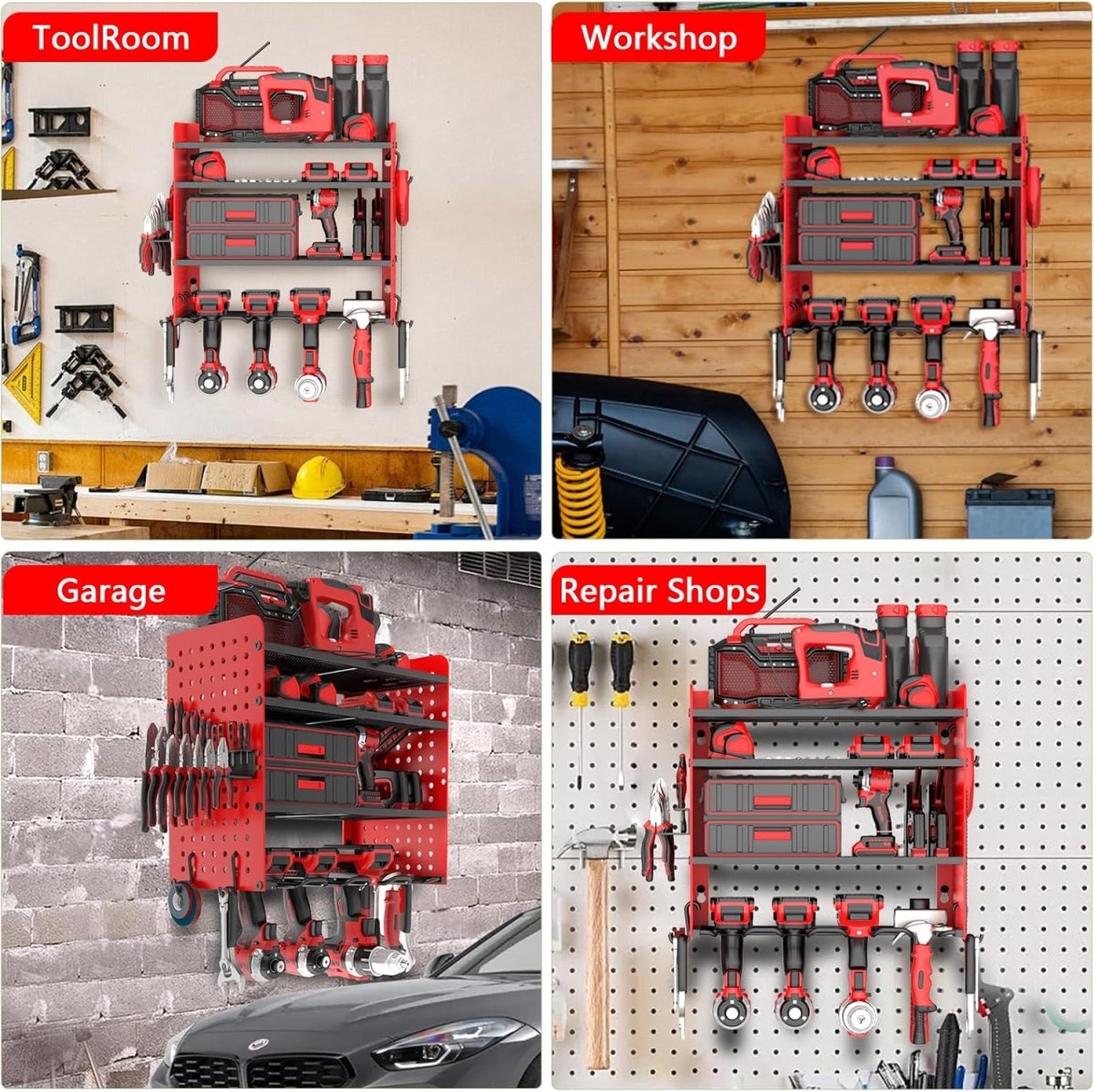 Power Tool Organizer Wall Mount 4 Tier Rack with Drill Holder - Kwikley