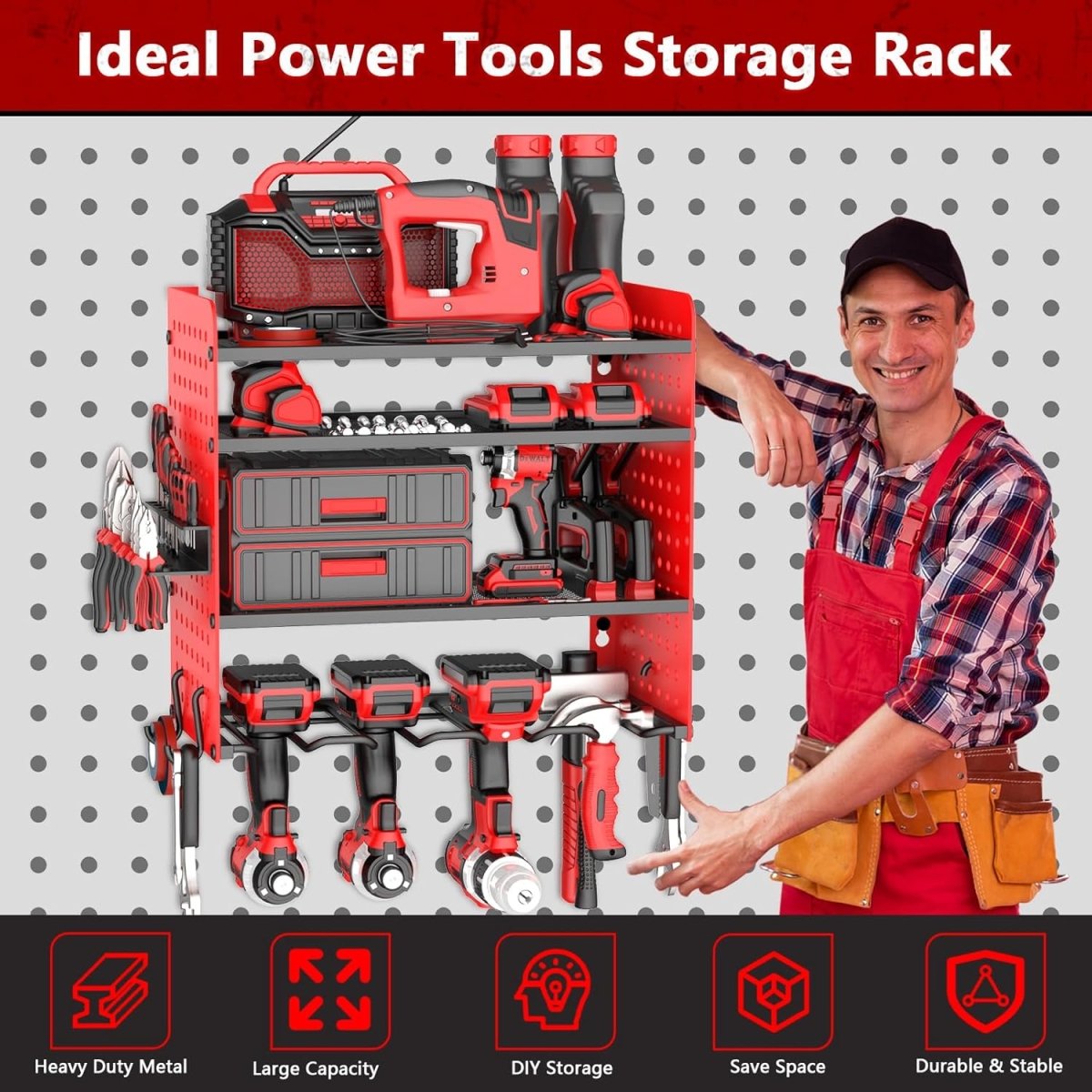Power Tool Organizer Wall Mount 4 Tier Rack with Drill Holder - Kwikley