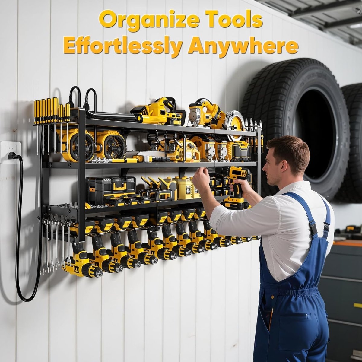 Power Tool Organizer Wall Mount 49.5 Inch 4 Tier Charging Rack - Kwikley