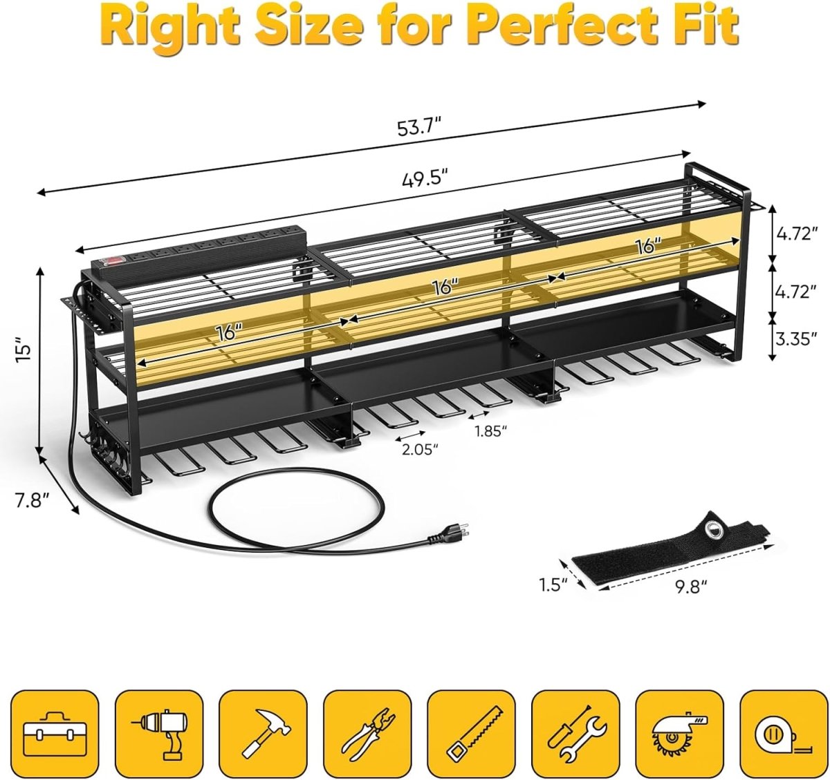 Power Tool Organizer Wall Mount 49.5 Inch 4 Tier Charging Rack - Kwikley