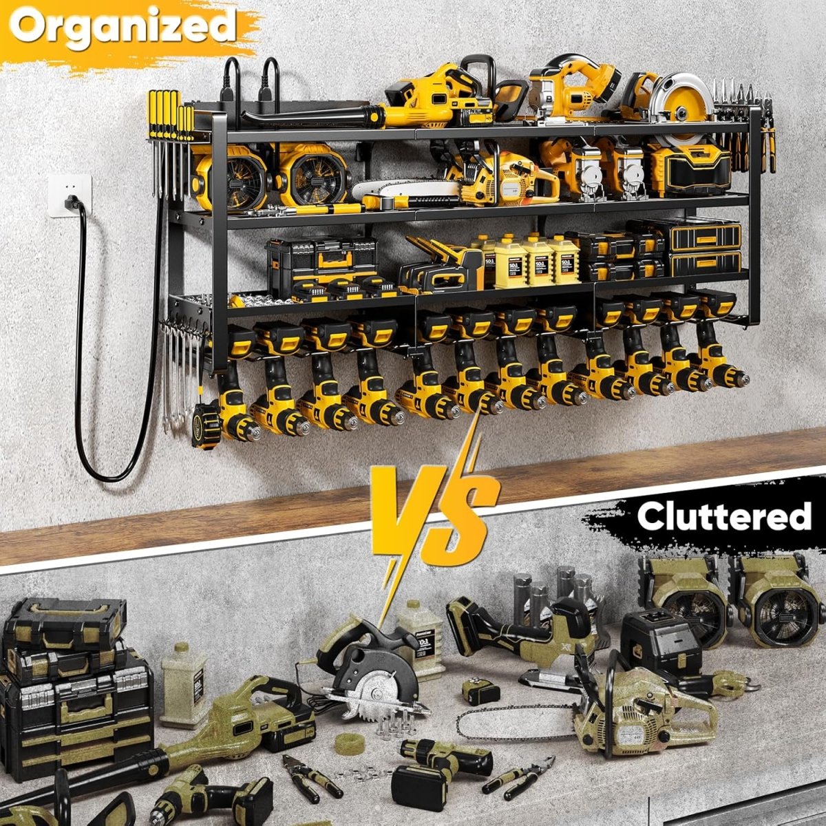 Power Tool Organizer Wall Mount 49.5 Inch 4 Tier Charging Rack - Kwikley