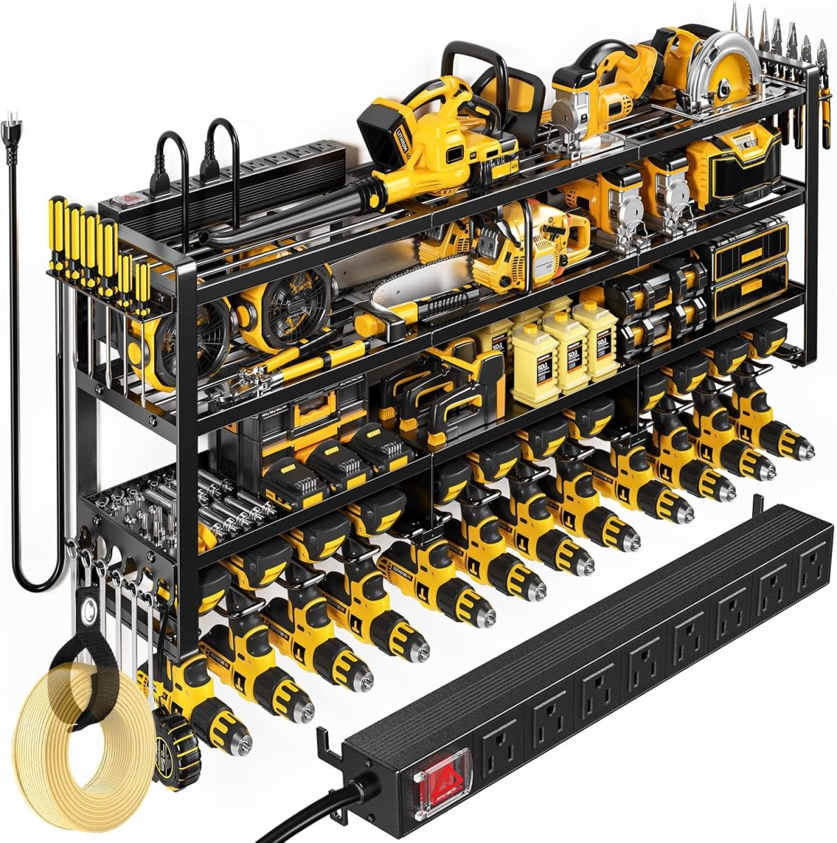 Power Tool Organizer Wall Mount 49.5 Inch 4 Tier Charging Rack - Kwikley