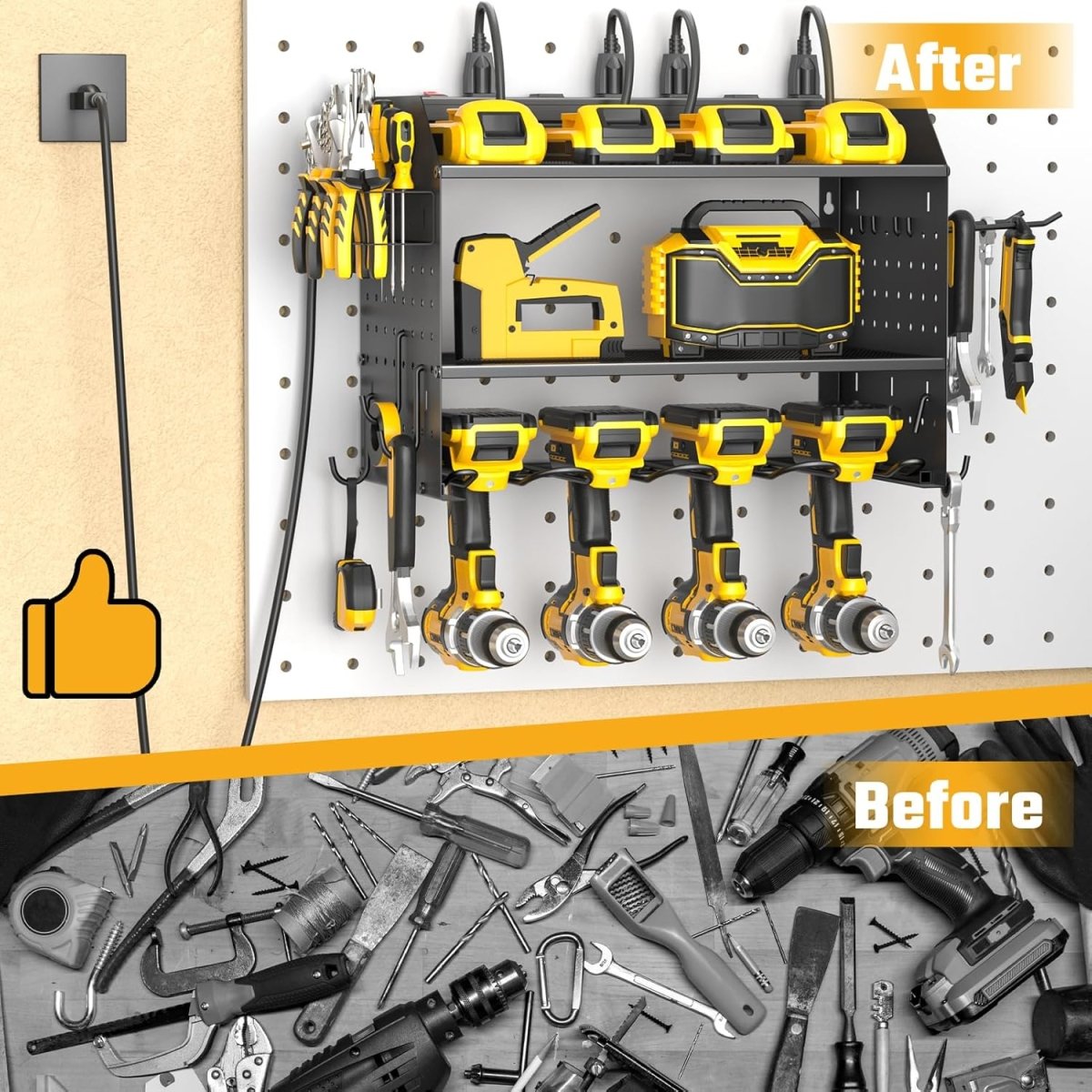 Power Tool Organizer Wall Mount Charging Station 3 Tier Rack - Kwikley