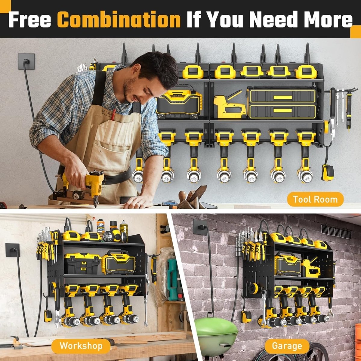 Power Tool Organizer Wall Mount Charging Station 3 Tier Rack - Kwikley
