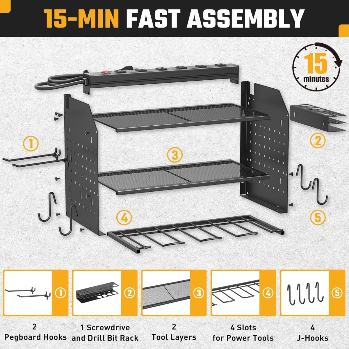 Power Tool Organizer Wall Mount Charging Station 3 Tier Rack - Kwikley
