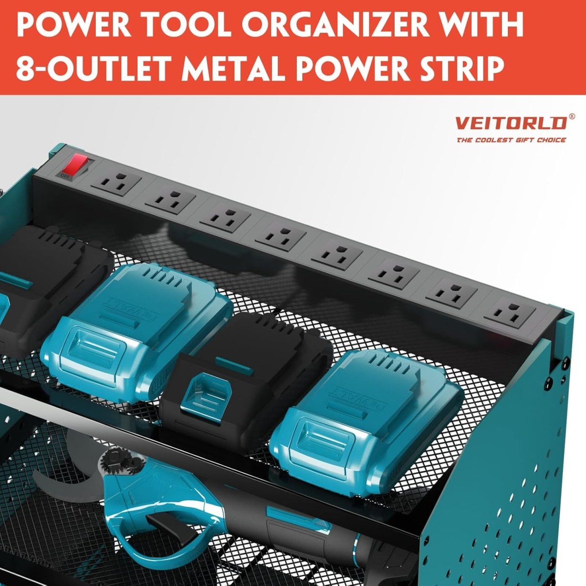 Power Tool Organizer Wall Mount Charging Station 8 Outlet Rack - Kwikley