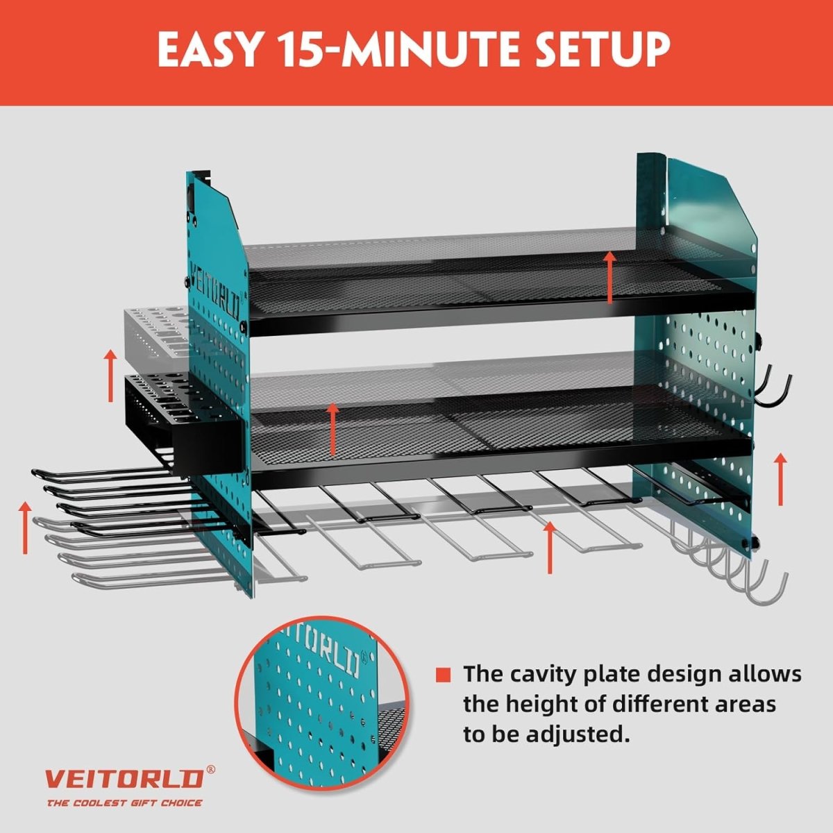 Power Tool Organizer Wall Mount Charging Station 8 Outlet Rack - Kwikley