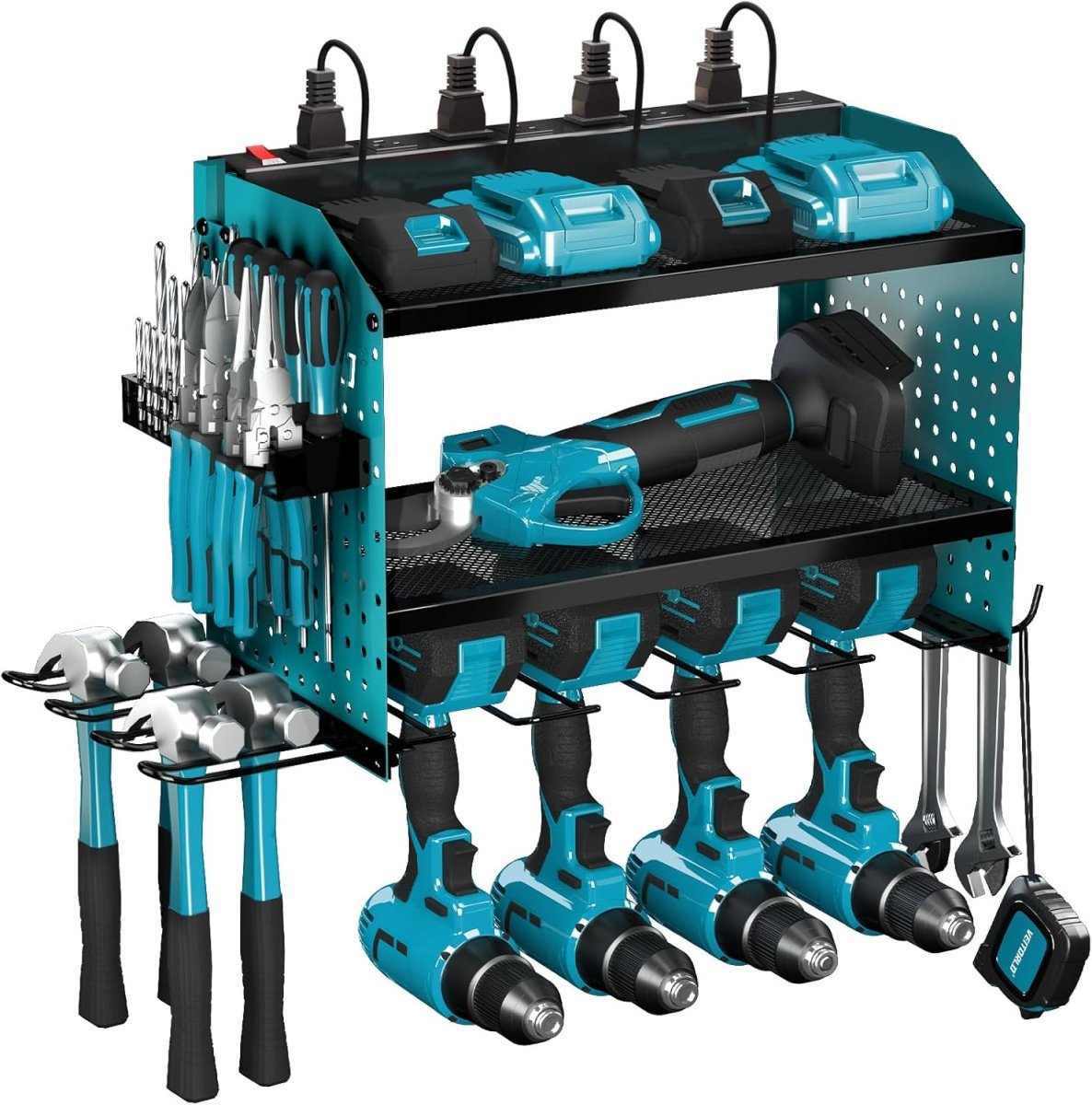 Power Tool Organizer Wall Mount Charging Station 8 Outlet Rack - Kwikley
