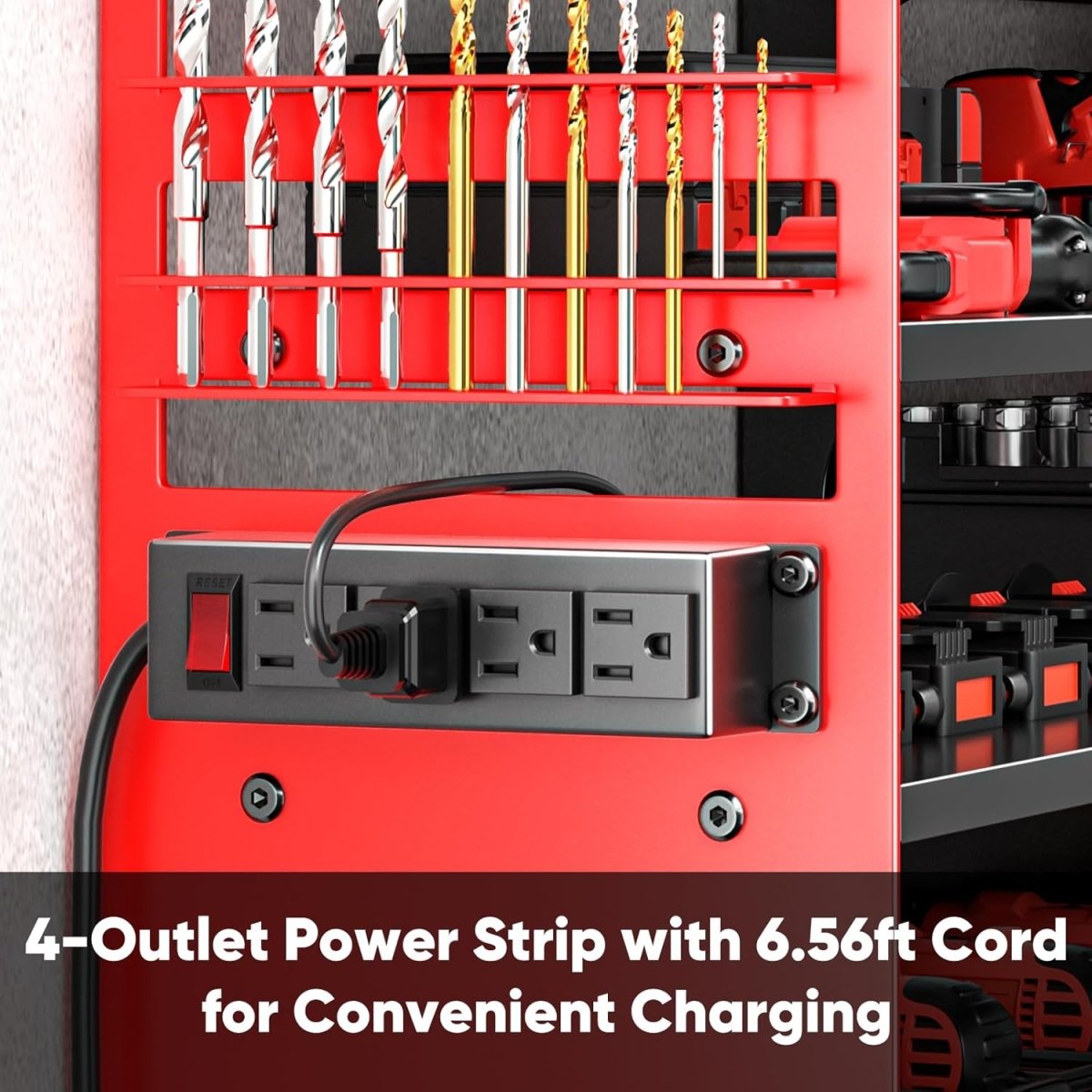 Power Tool Organizer Wall Mount Red 4 Tier Charging Rack - Kwikley