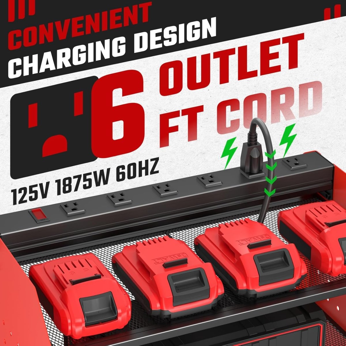 Power Tool Organizer Wall Mount Red Charging Station 3 Tier - Kwikley