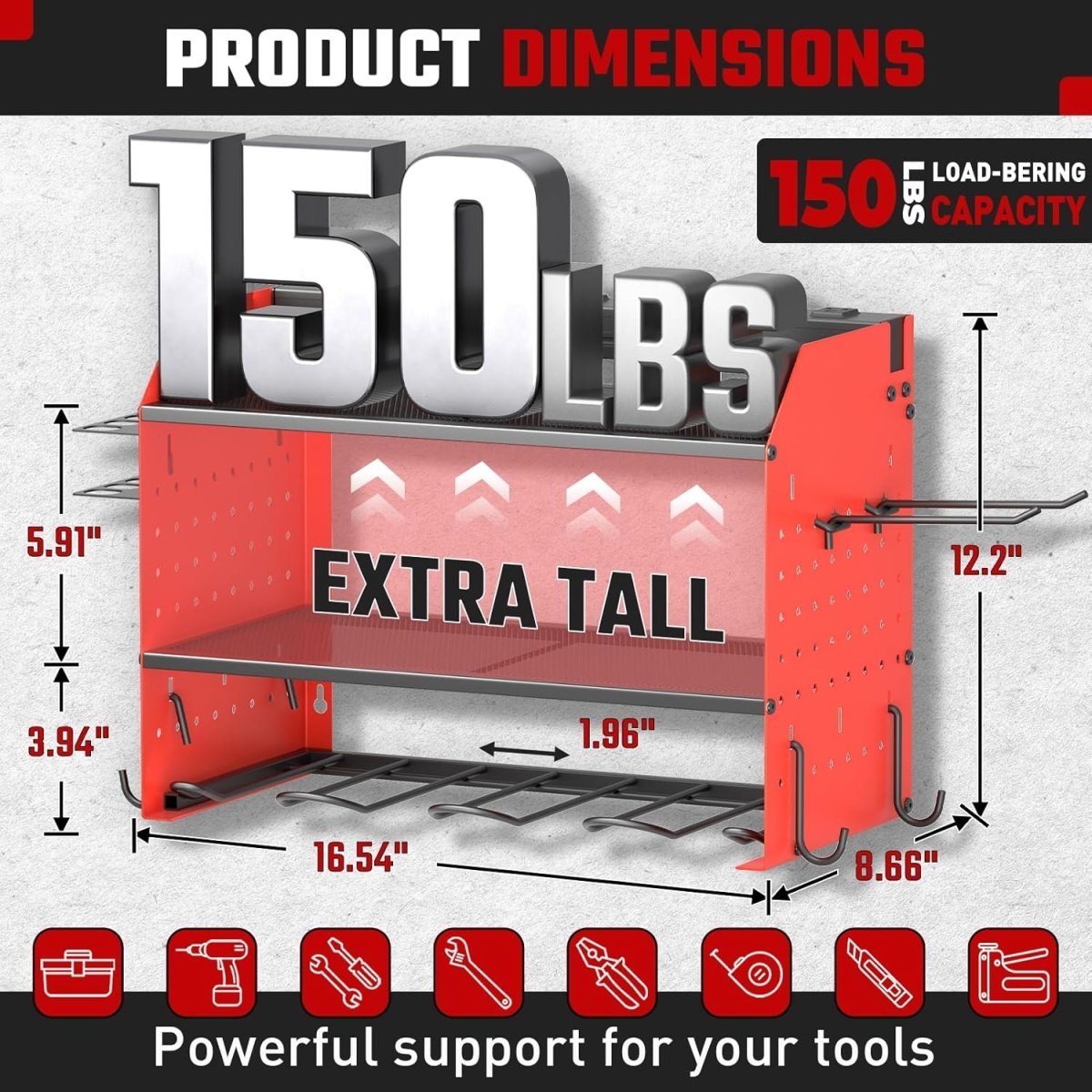 Power Tool Organizer Wall Mount Red Charging Station 3 Tier - Kwikley