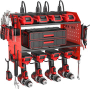 Power Tool Organizer Wall Mount Red Charging Station 3 Tier - Kwikley